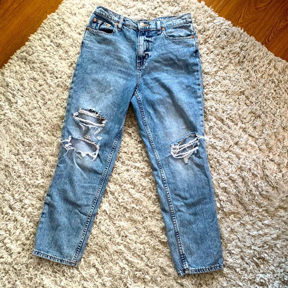 Aero high rise straight leg distressed jeans
